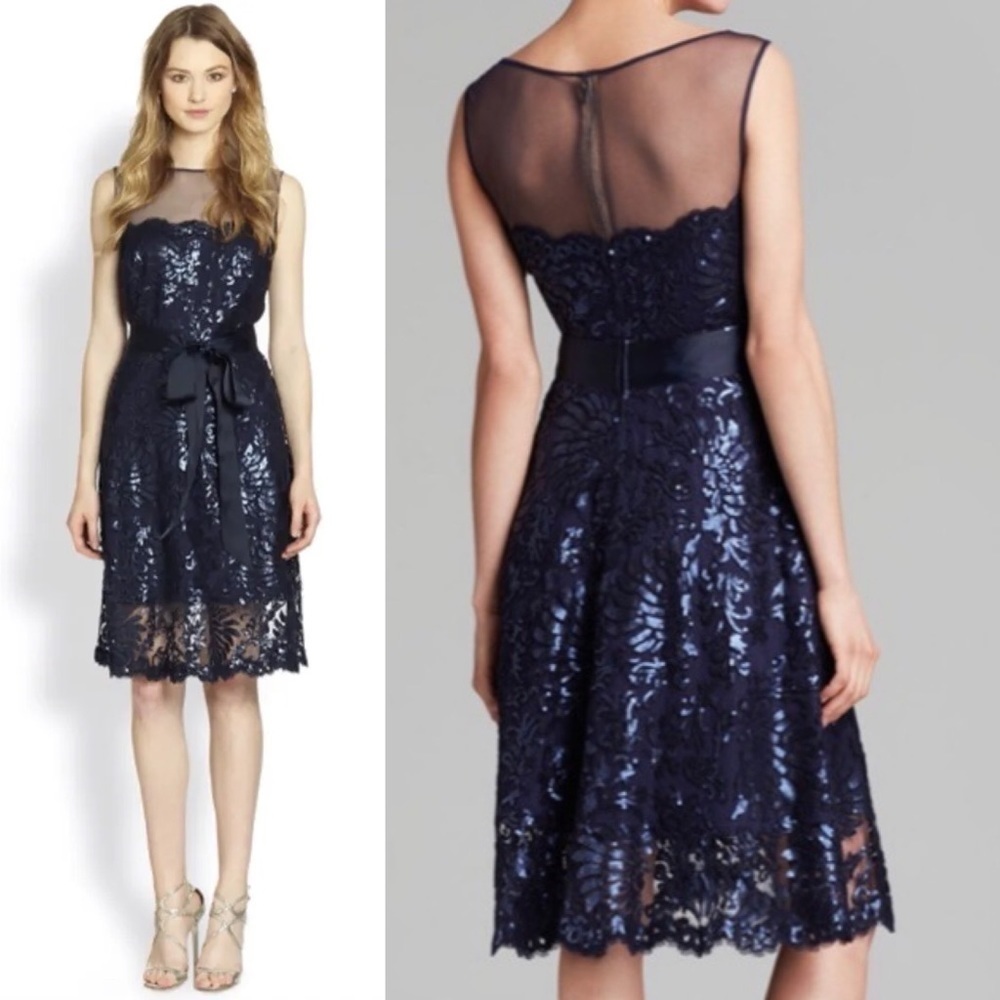 Tadashi Shoji Illusion Yoke Embroidered Sequin Lace Dress - Picture 4 of 12